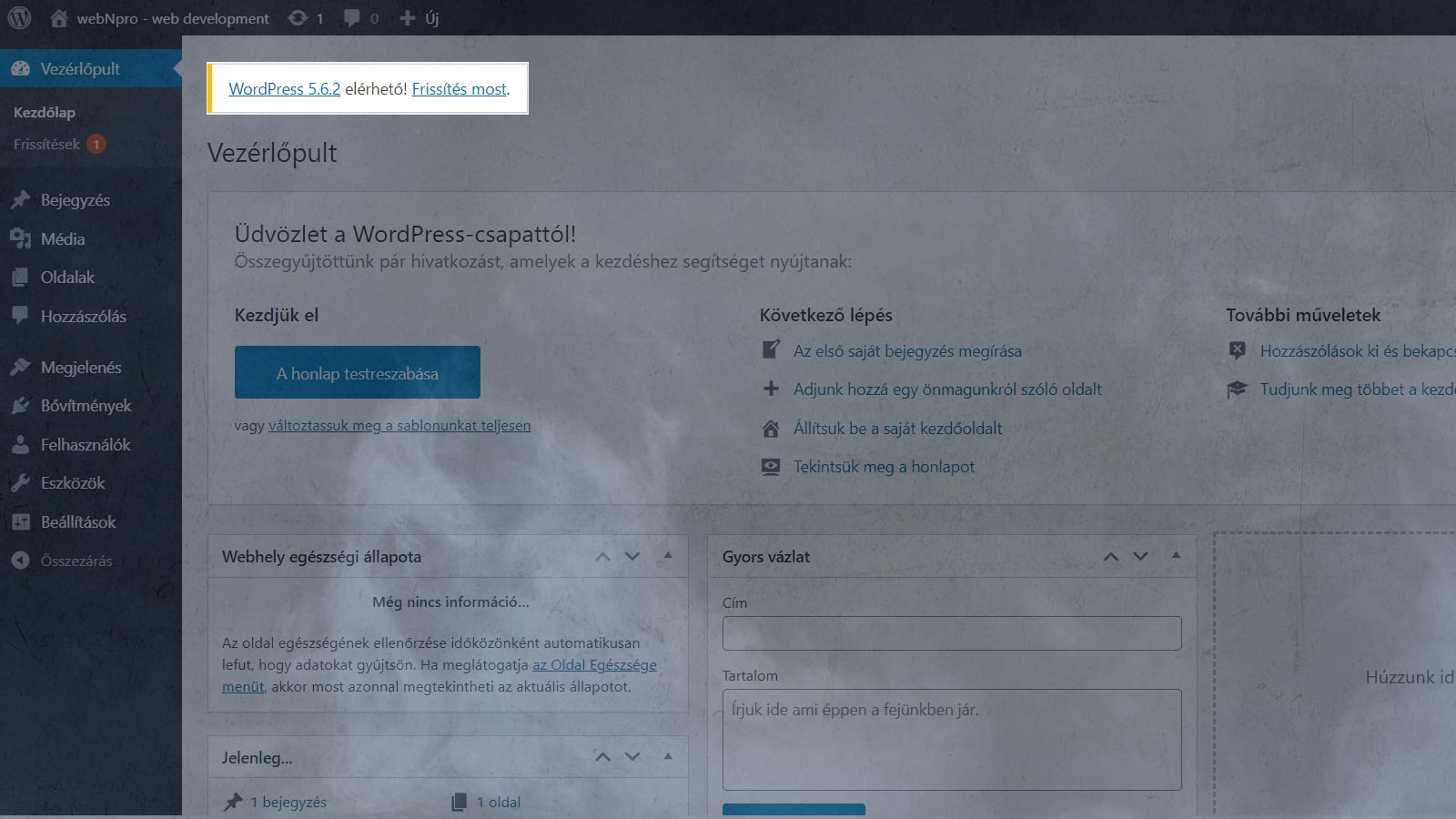 WordPress funkció: Frissítés üzenetek letiltása WordPress funkció: Frissítés üzenetek letiltása